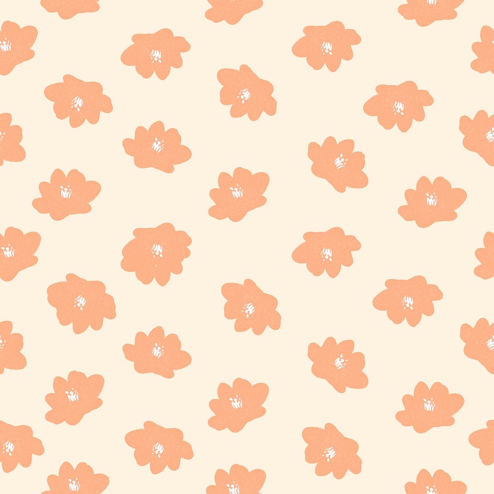 Flower pattern background, aesthetic pastel orange vector