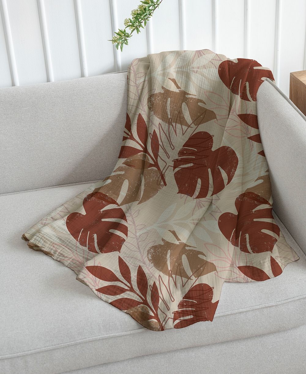 Botanical throw blanket, home decor in earth tone design