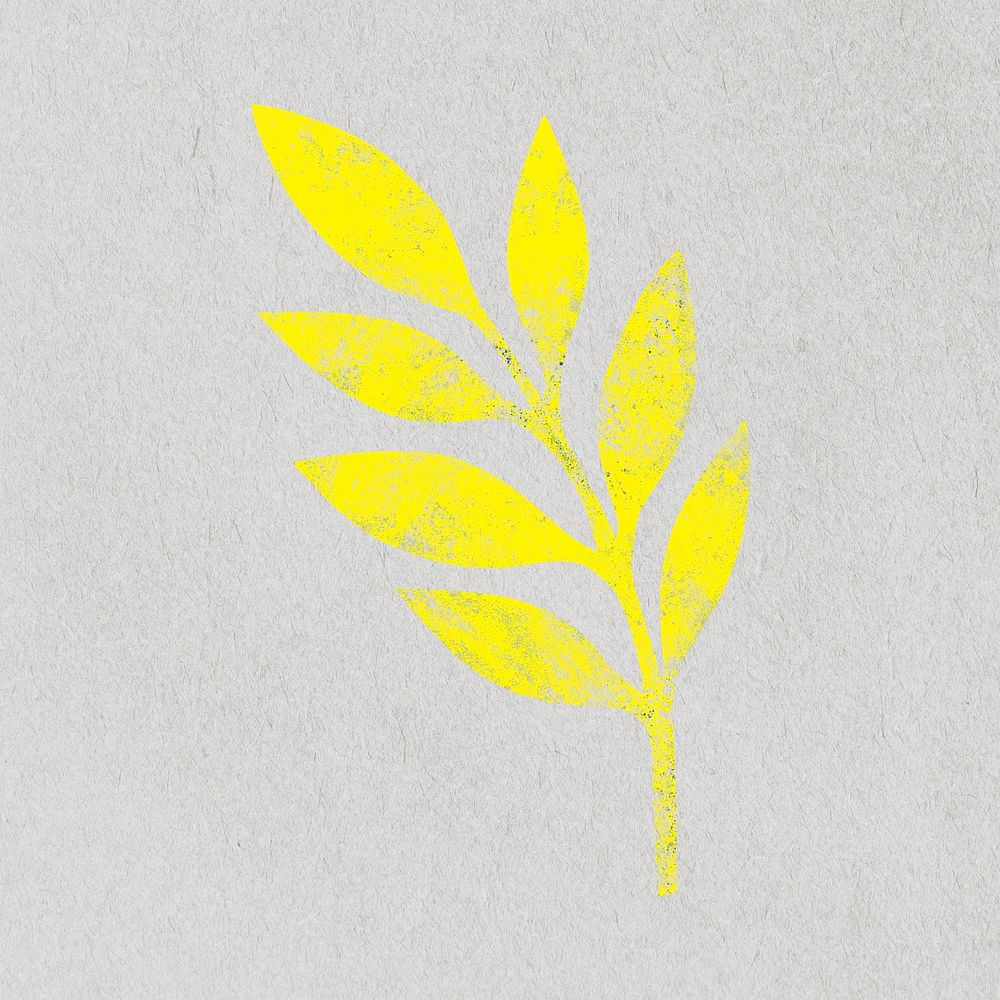 Yellow leaf collage element, botanical stamp with texture psd