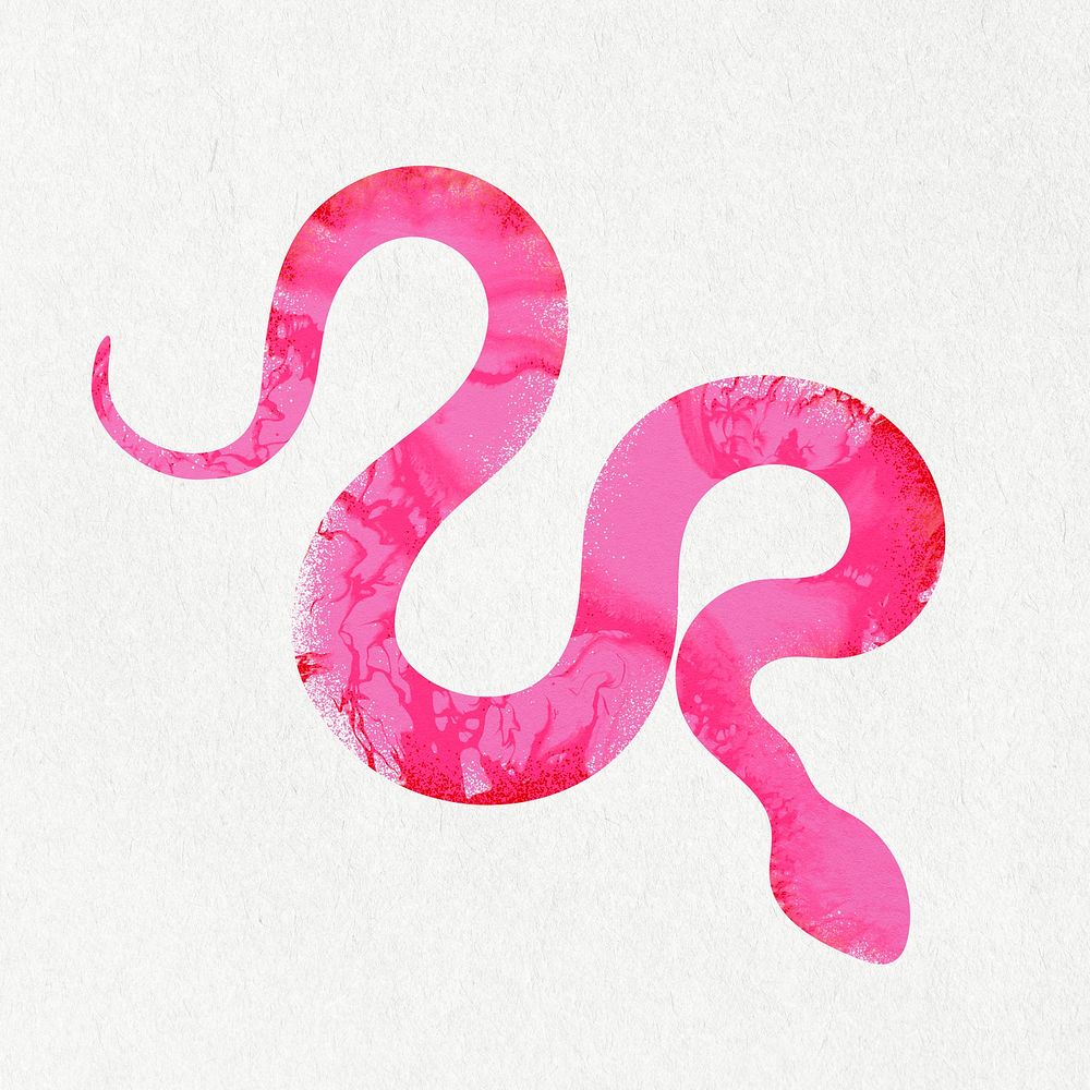 Pink snake sticker, textured animal stamp psd