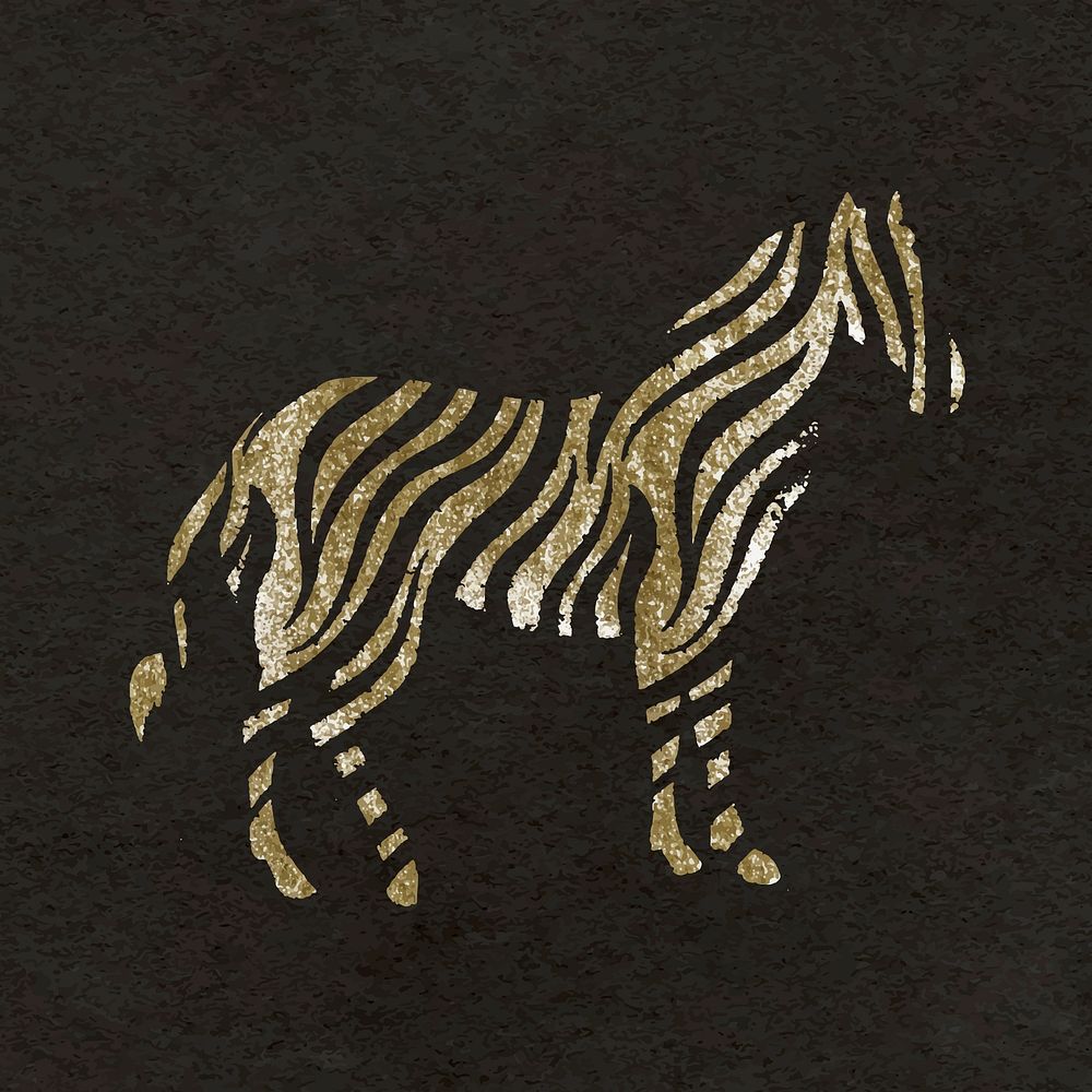 Gold zebra sticker, glitter texture, animal stamp vector