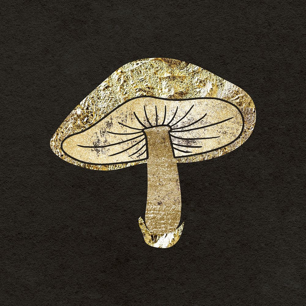 Golden mushroom clipart, cottage core in glitter design psd