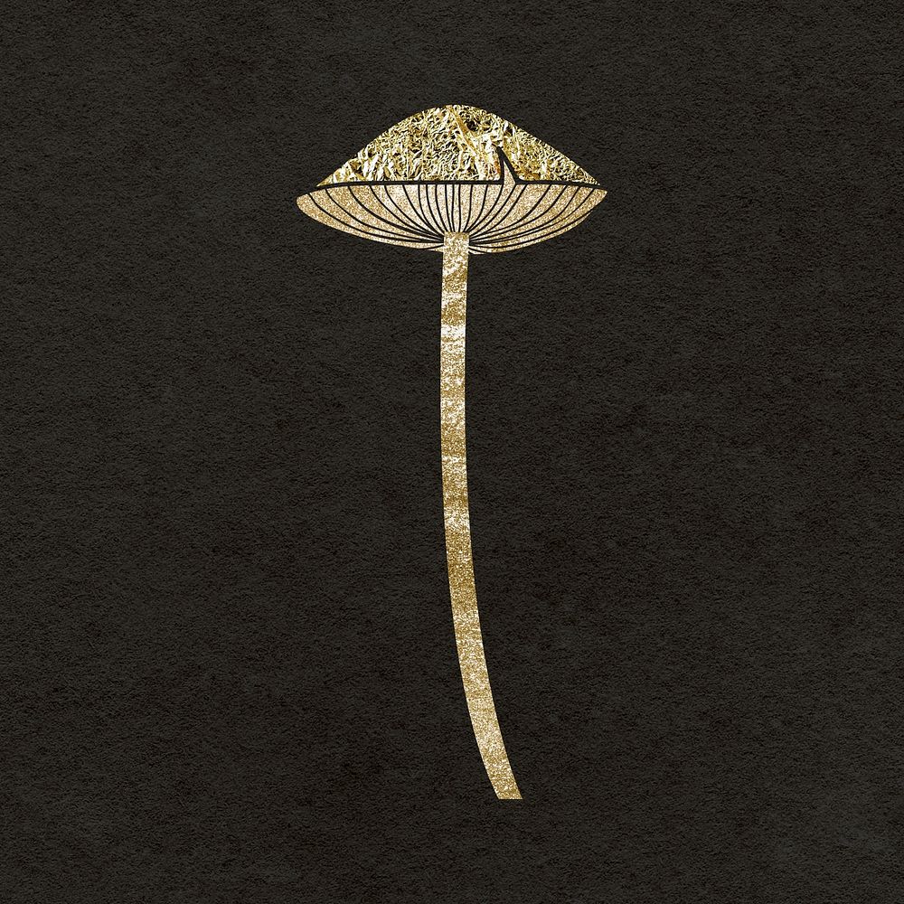 Golden mushroom clipart, cottage core in glitter design psd