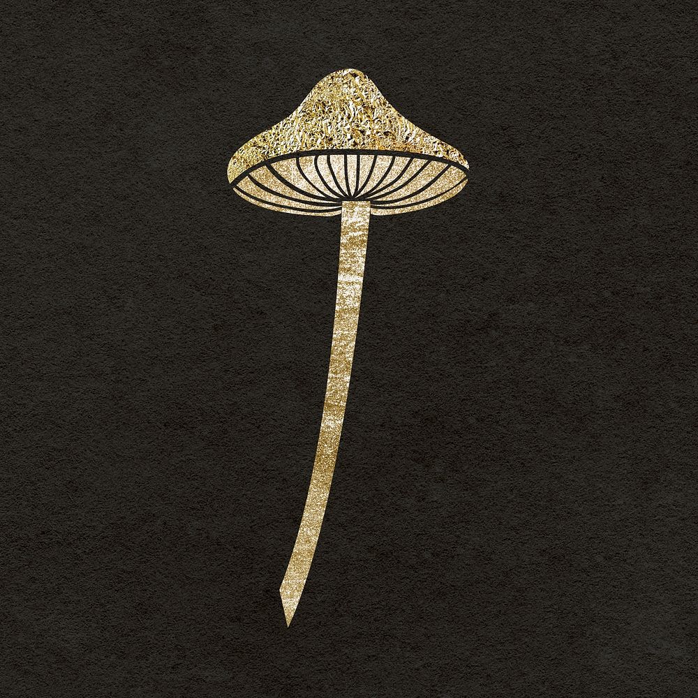Golden mushroom clipart, cottage core in glitter design psd