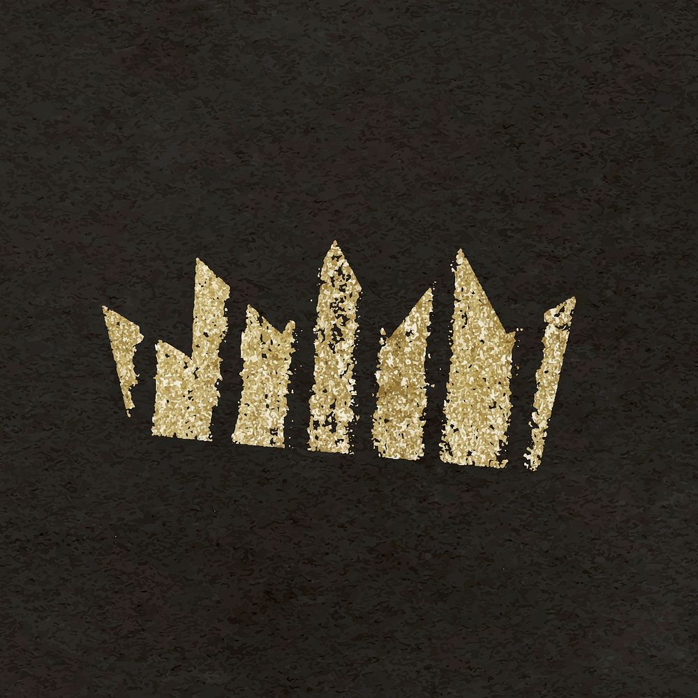 Golden crown sticker, glittery collage element vector