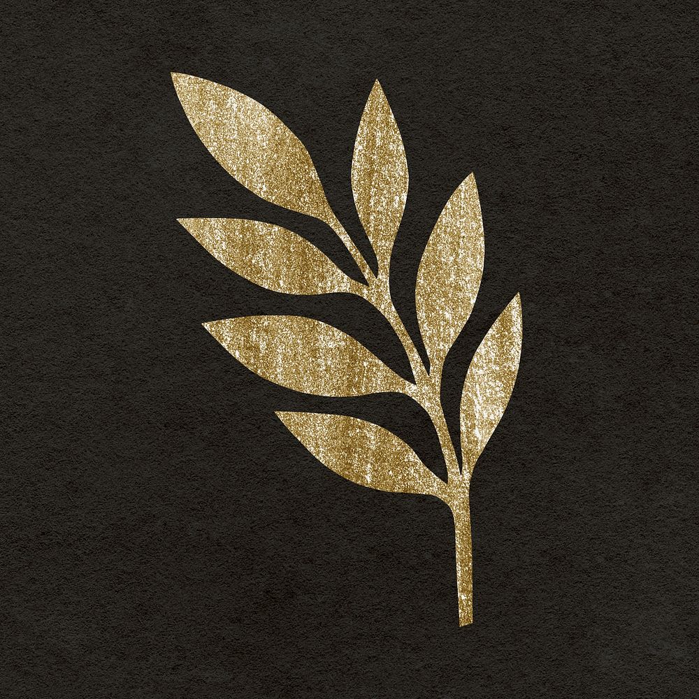 Golden leaf collage element, glittery botanical aesthetic psd