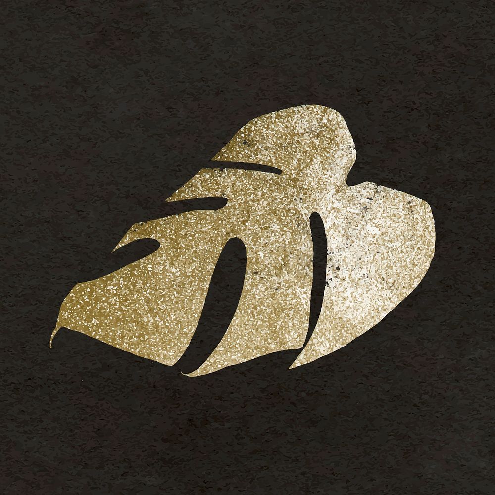 Golden leaf collage element, glittery botanical aesthetic vector