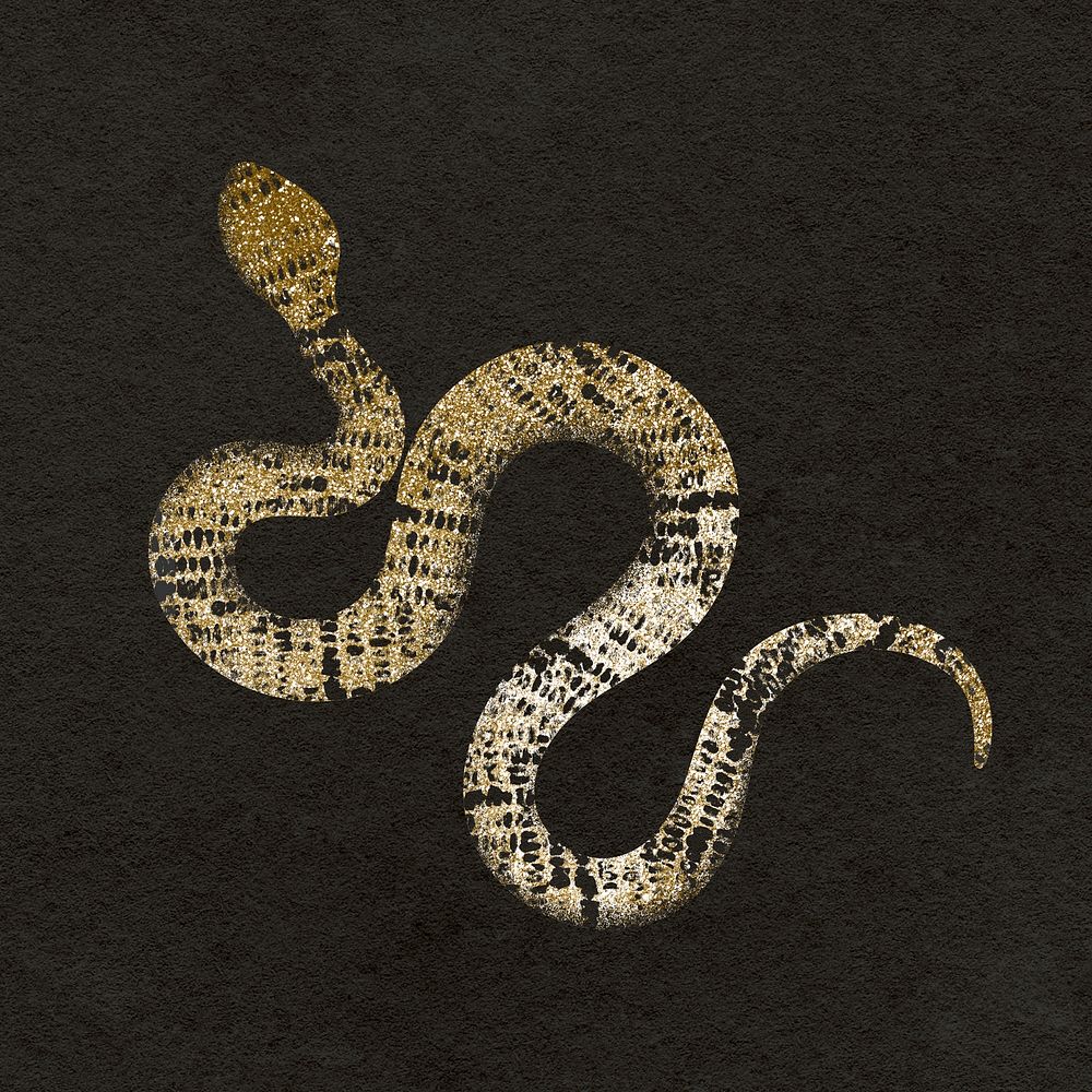 Gold snake sticker, glitter texture, animal stamp psd
