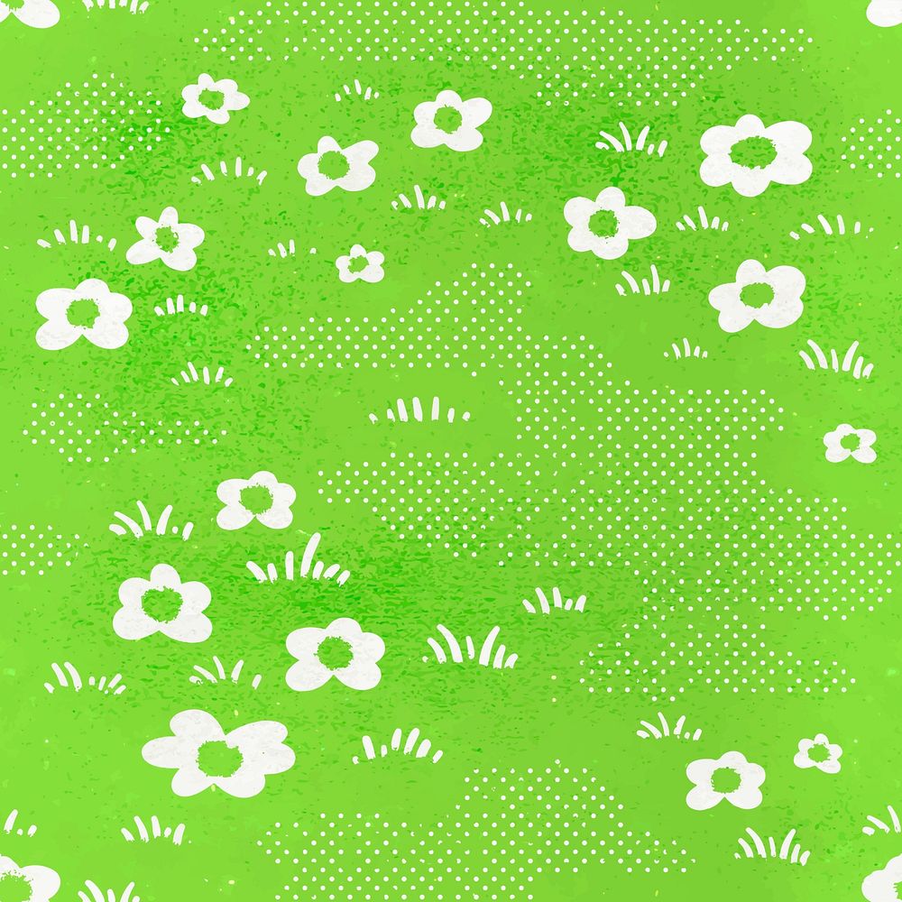 Kidcore flower pattern background, green nature design vector