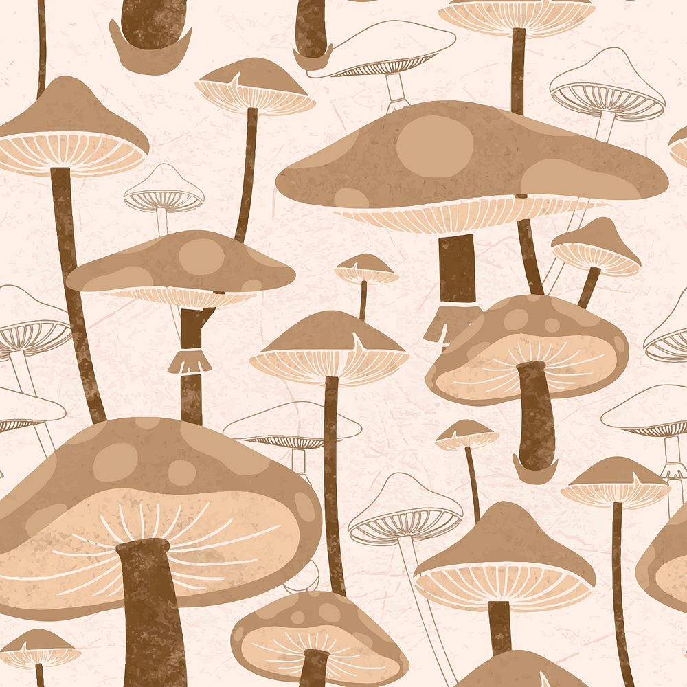 Psychedelic mushroom pattern background, brown design vector