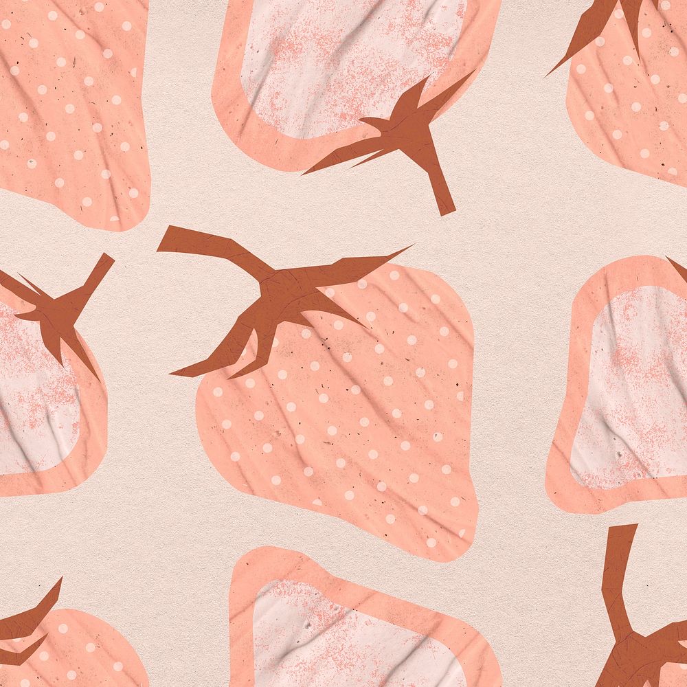Pastel strawberry background, fruit pattern with texture