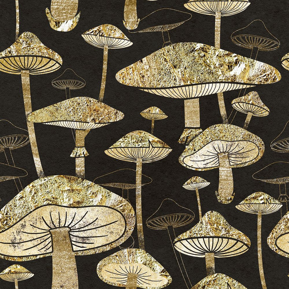Gold mushroom pattern background, cottagecore design