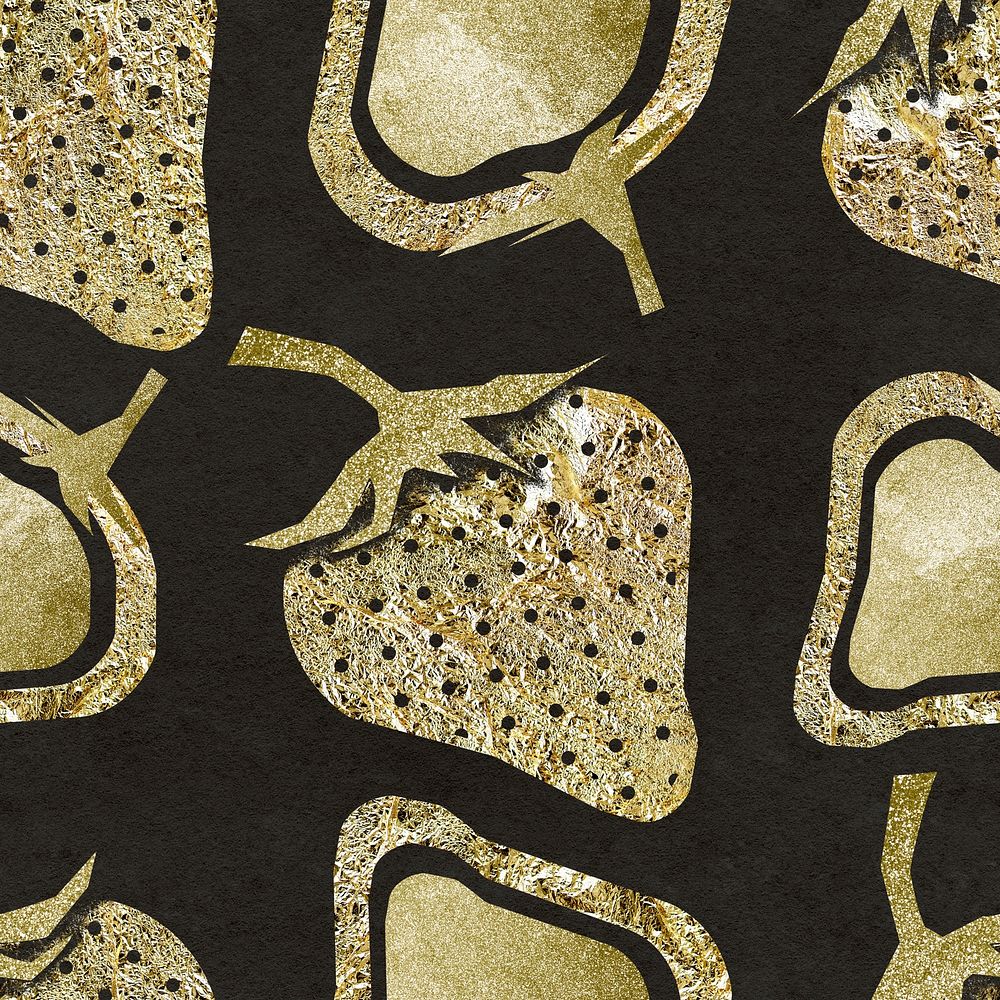 Glitter fruit pattern background, strawberry in gold