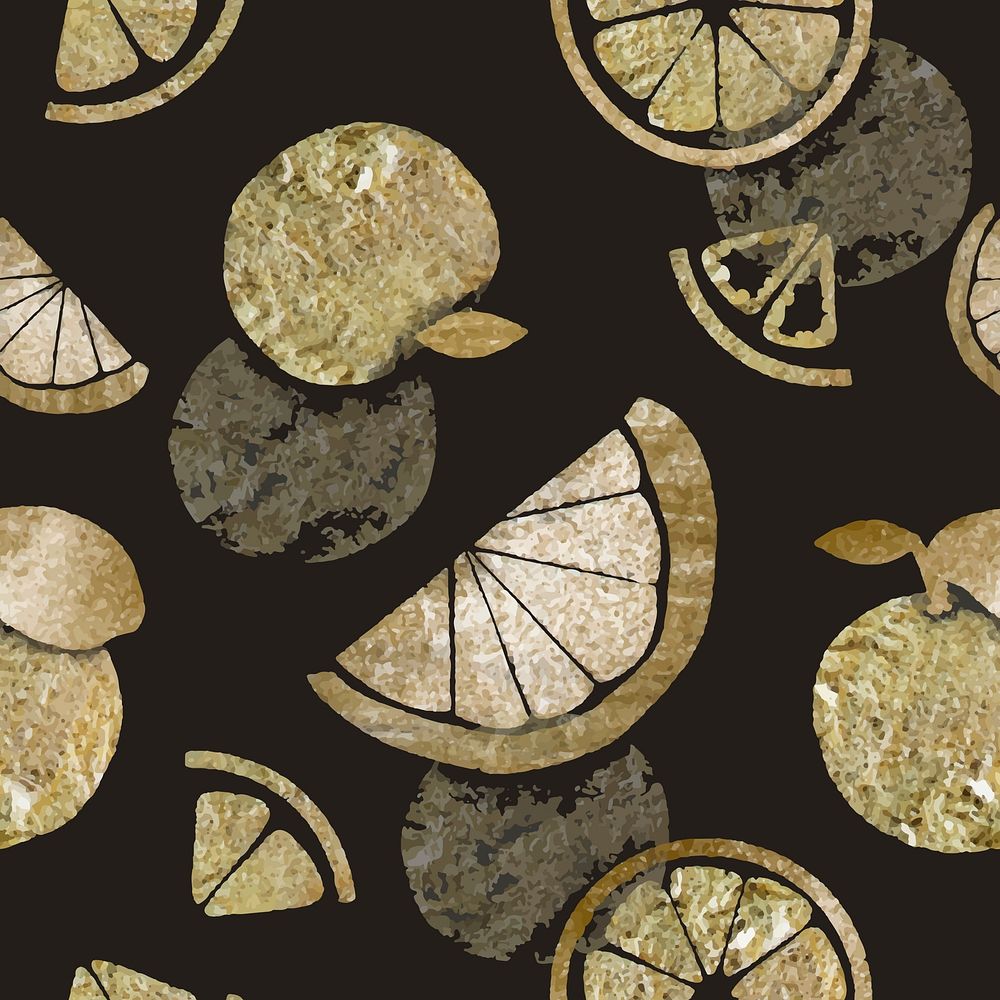 Glitter fruit pattern background, grapefruit in gold vector