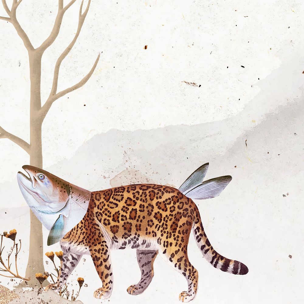 Leopard illustration, animal collage scrapbook mixed media artwork vector
