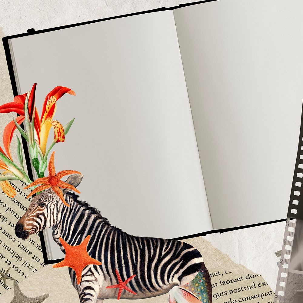 Retro zebra illustration digital note, surreal hybrid animal scrapbook collage art element