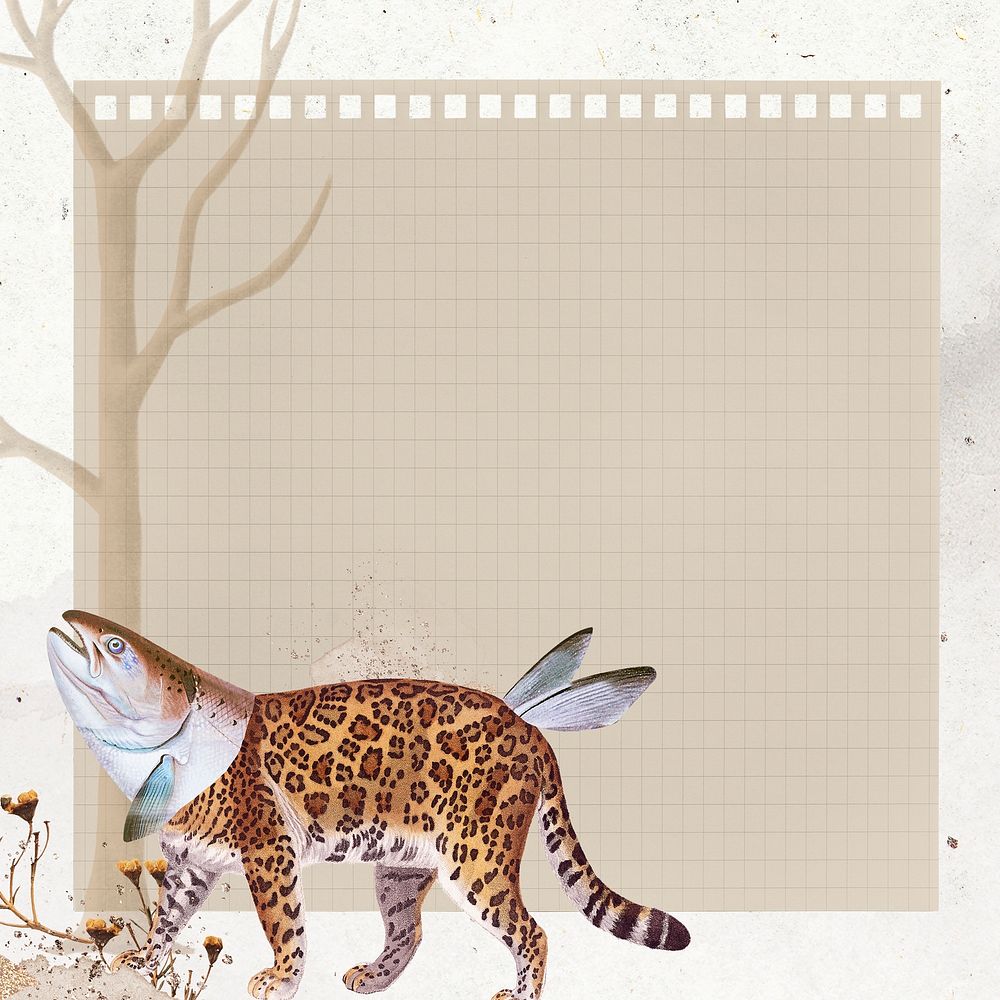 Retro leopard illustration digital note, surreal hybrid animal scrapbook collage art element