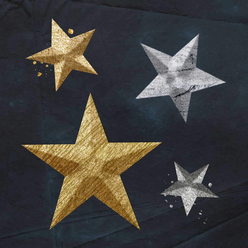 Gold & silver star shapes, textured collage element design