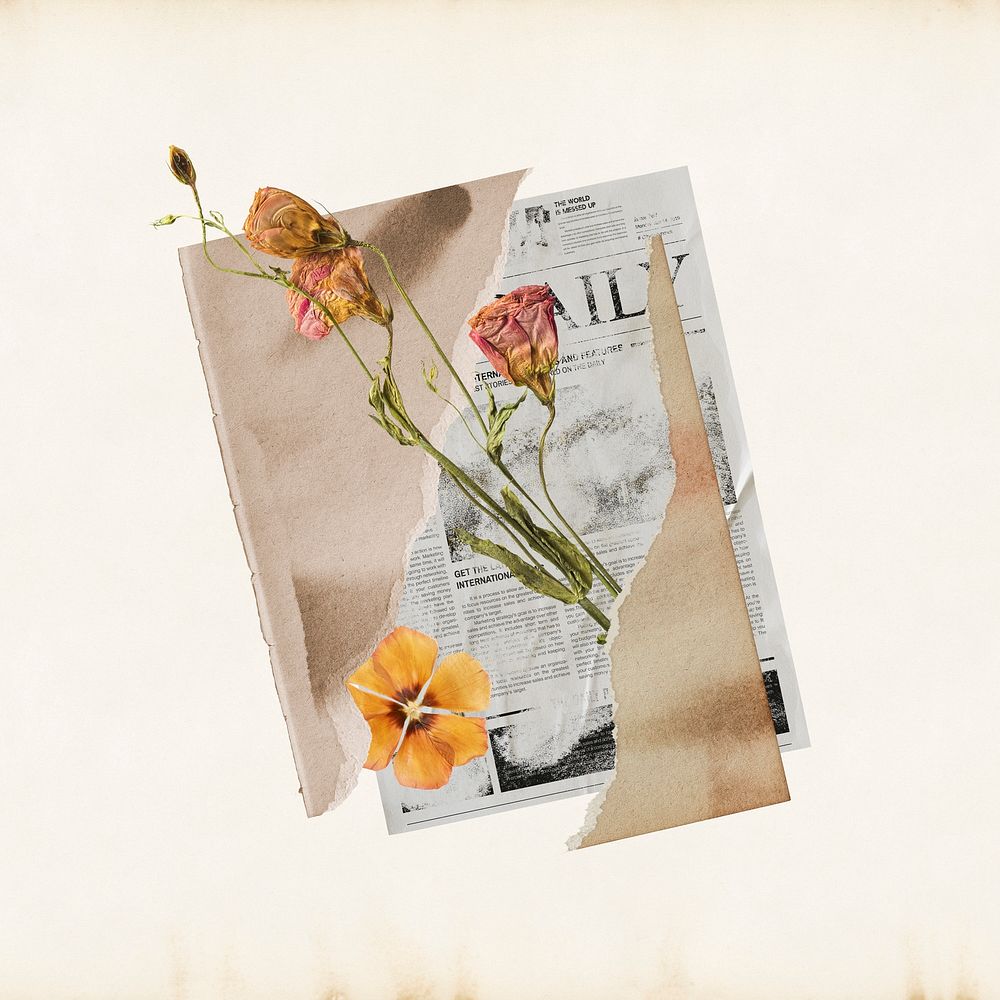 Autumn flower journal clipart, aesthetic paper collage