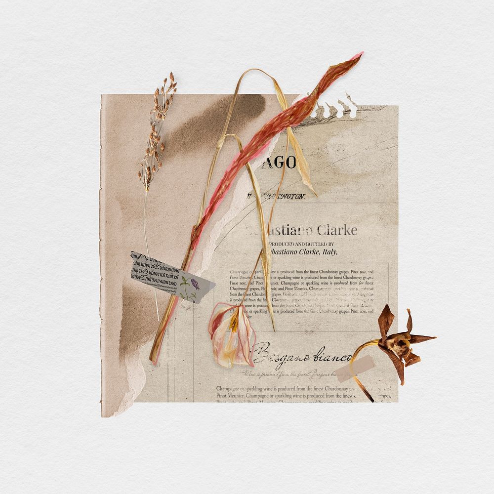 Ripped leaf paper collage, Autumn aesthetic in vintage design psd