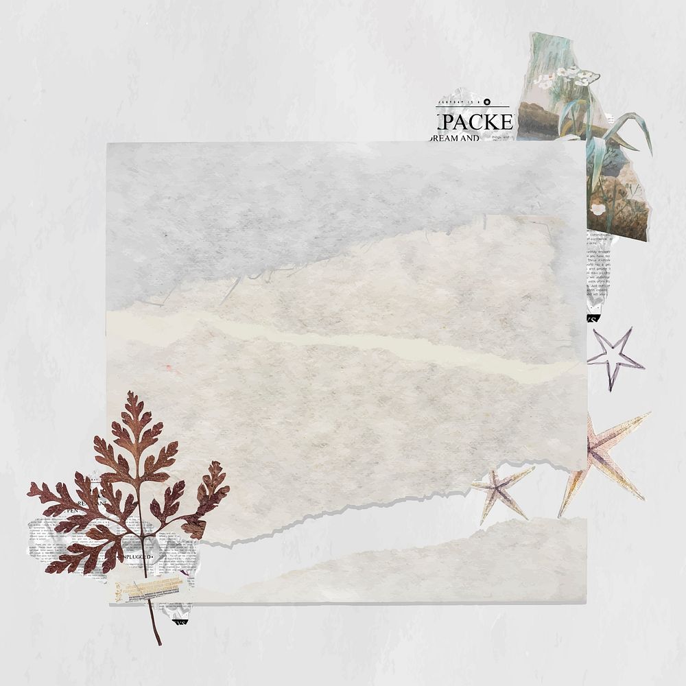 Ripped paper frame, dried leaf, Autumn aesthetic vector