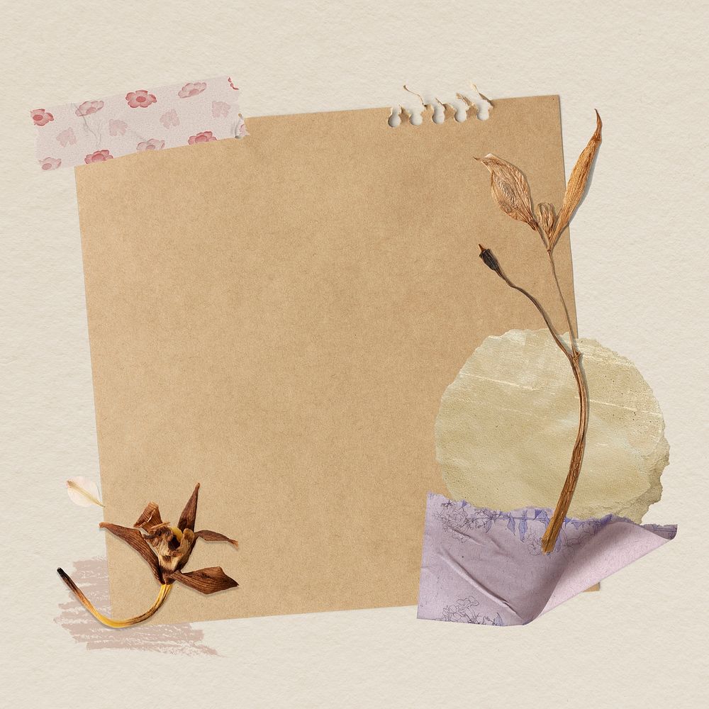Dried leaf frame, scrapbook collage in aesthetic design