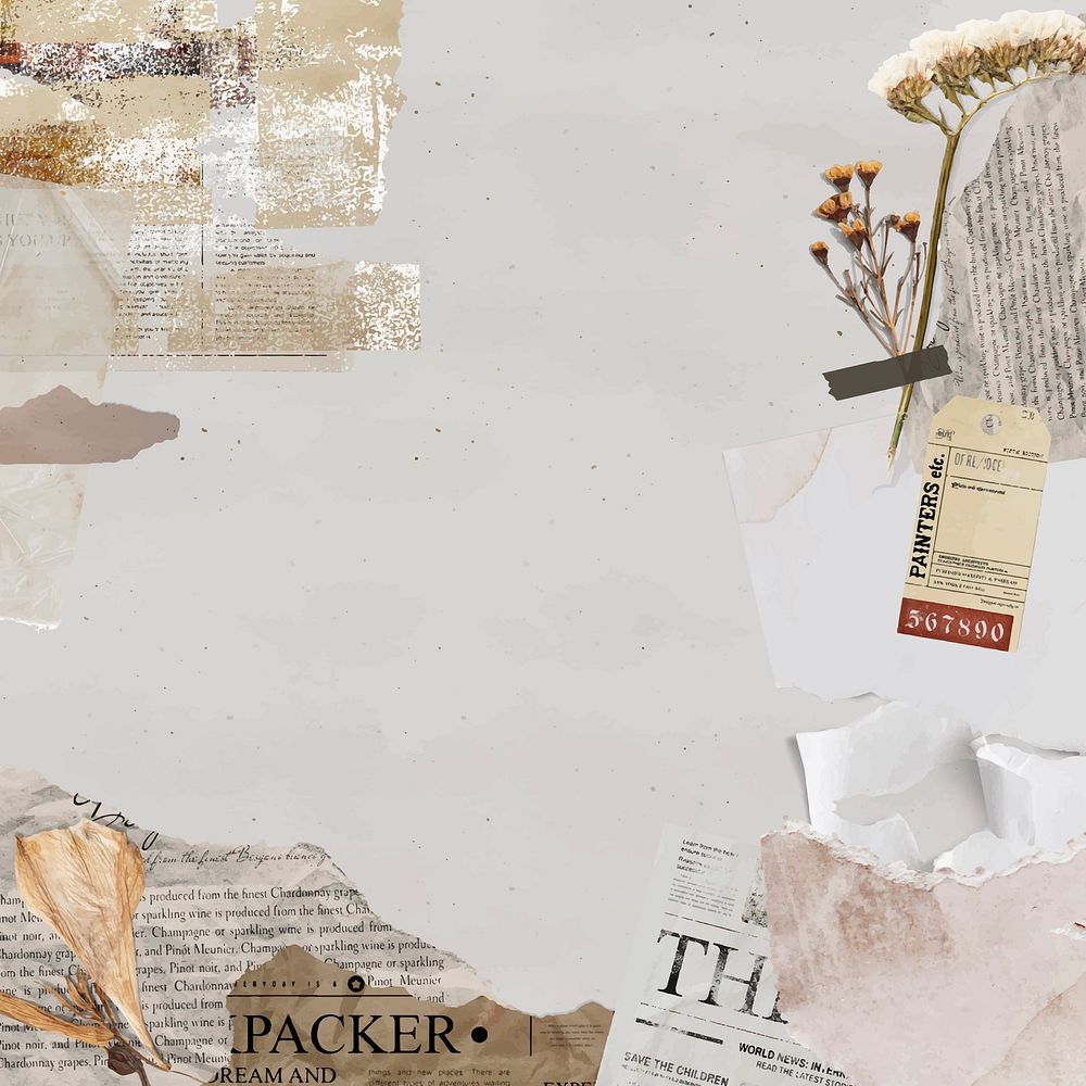 Aesthetic collage background, ripped paper border frame vector