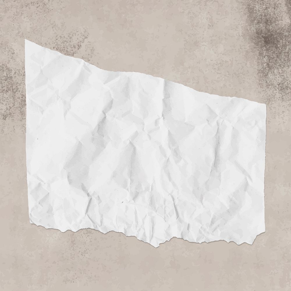 Torn crumpled paper clipart, white collage element vector