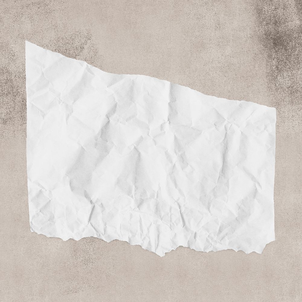 Torn crumpled paper clipart, white collage element