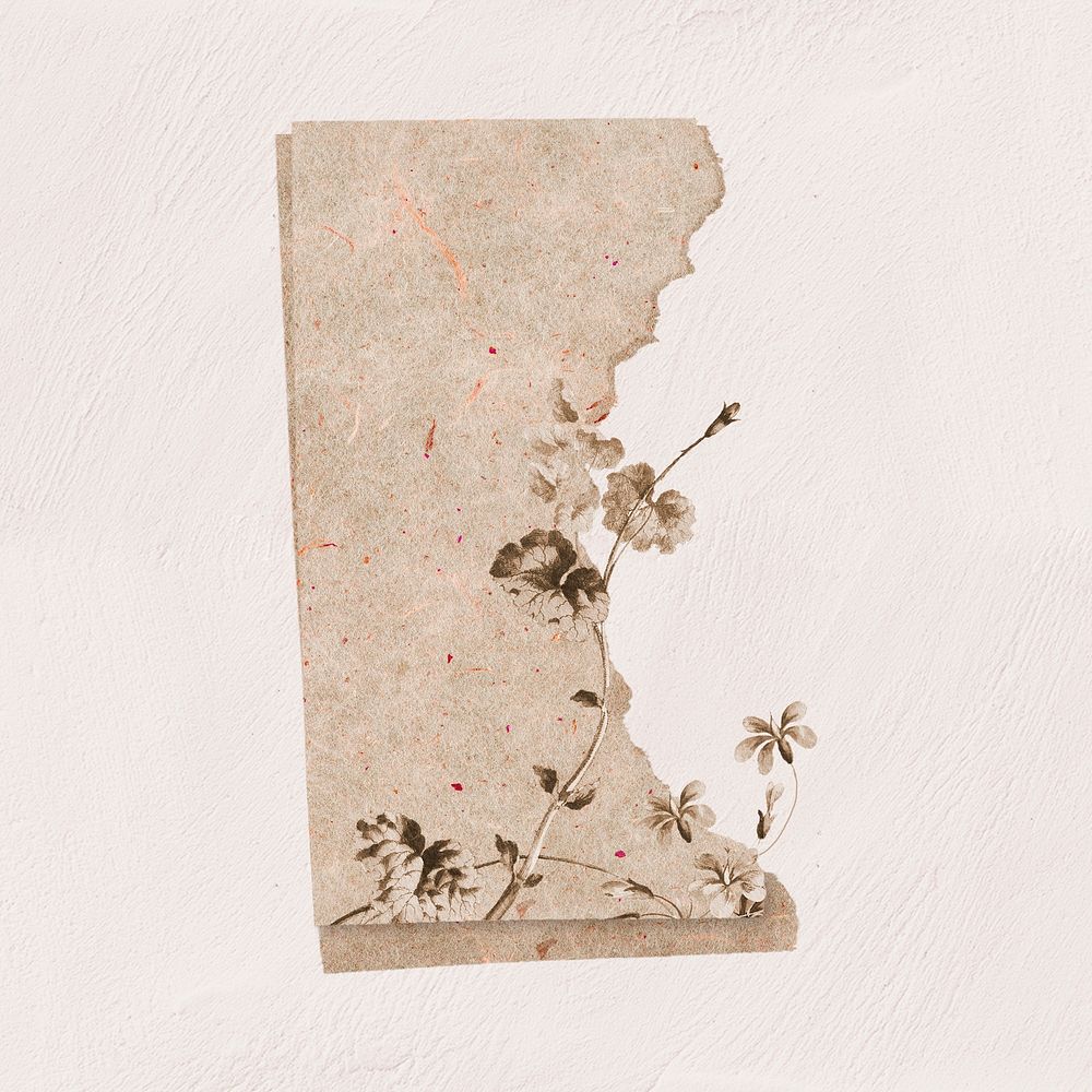 Torn floral paper clipart, vintage collage element psd