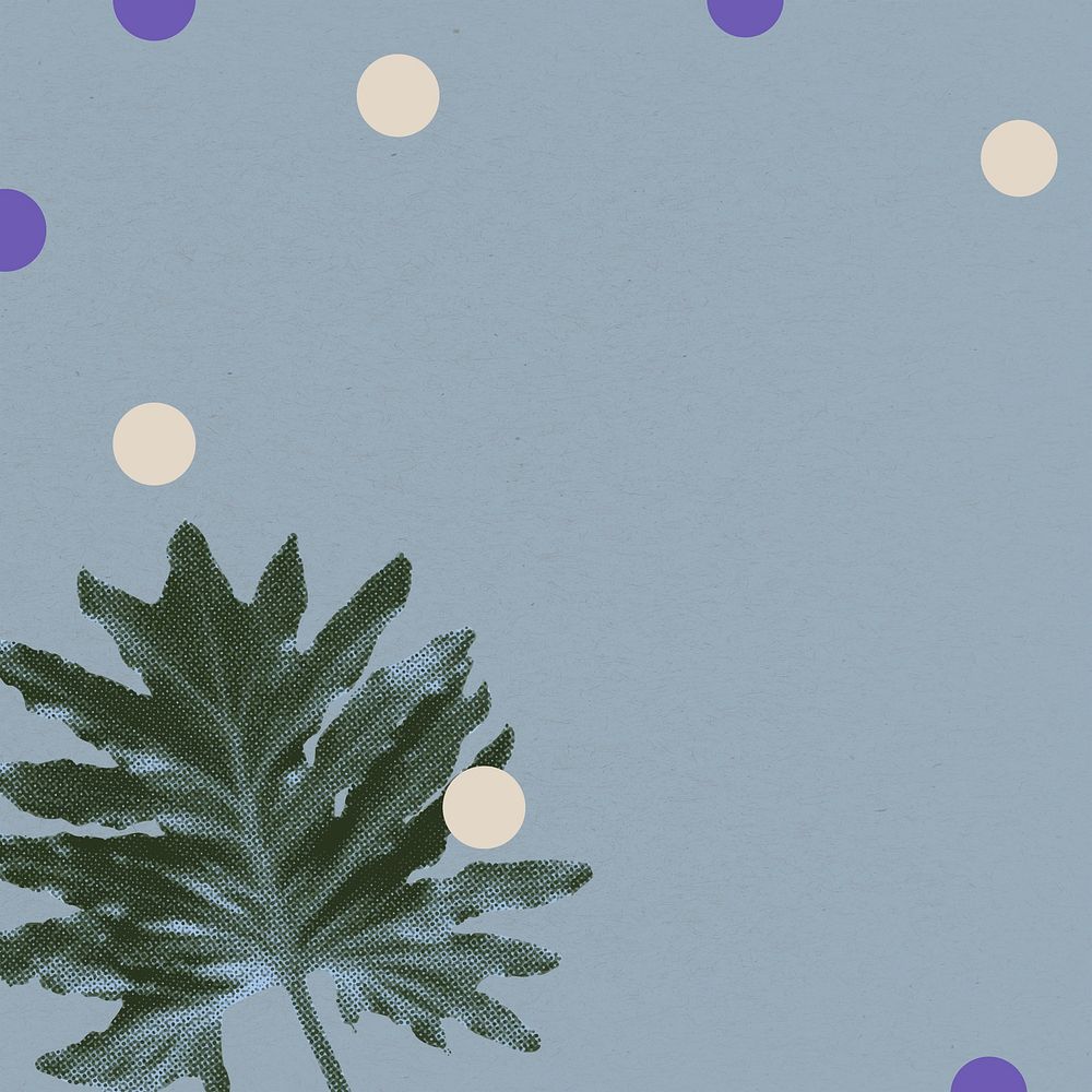 Tropical plant remix background, blue retro wallpaper with halftone design