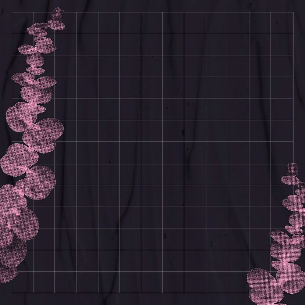 Pink eucalyptus background, black wallpaper design with retro halftone remix plant vector