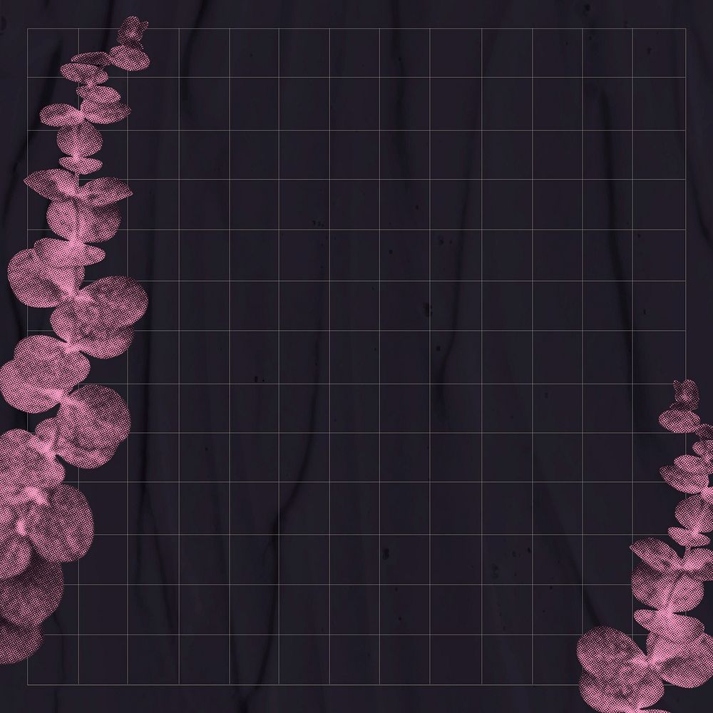 Pink eucalyptus background, black wallpaper design with retro halftone remix plant