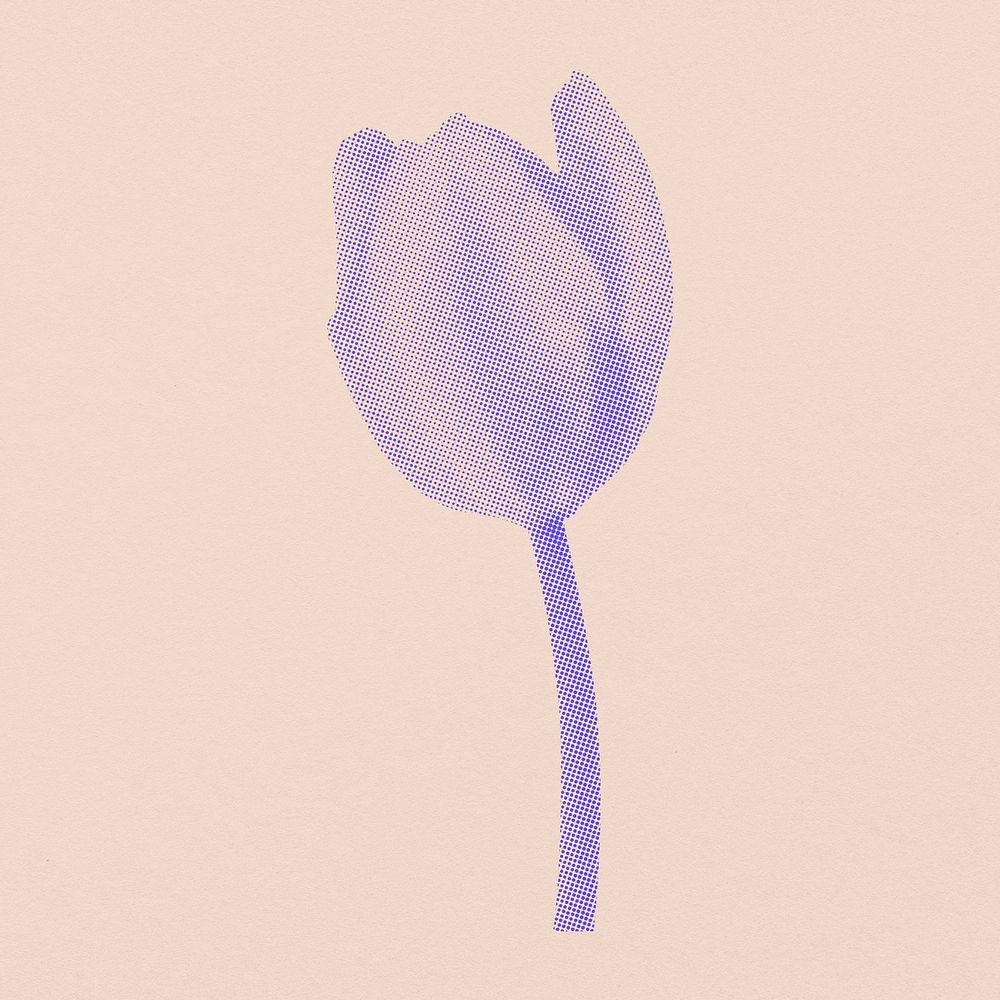 Tulip flower element sticker, retro purple halftone aesthetic cartoon psd