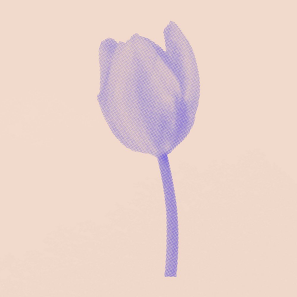 Tulip flower element sticker, retro purple halftone aesthetic cartoon vector