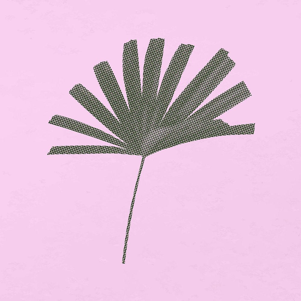 Tropical fan palm leaf, retro halftone aesthetic, pink collage element sticker vector