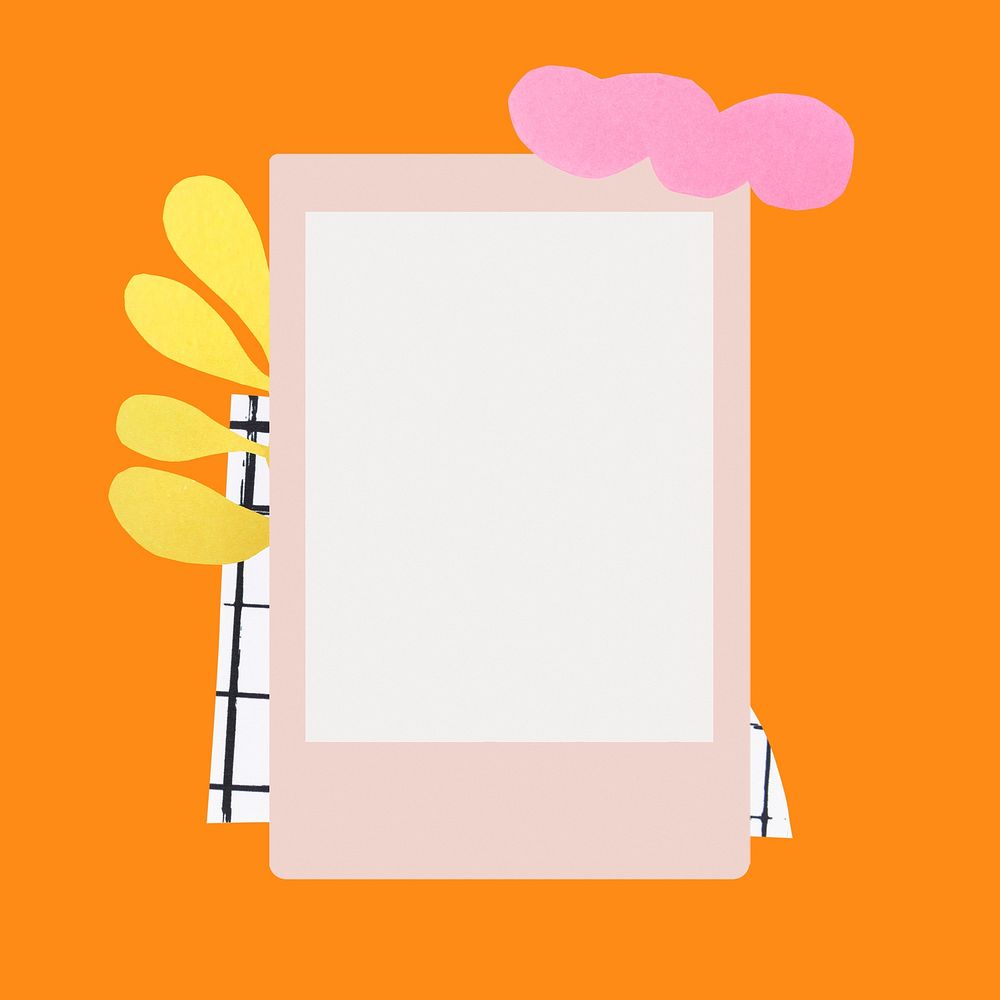 Pink instant photo frame, cute doodle graphic design