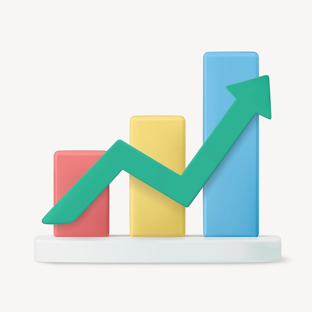 Bar chart 3D clipart, business growth analytics vector