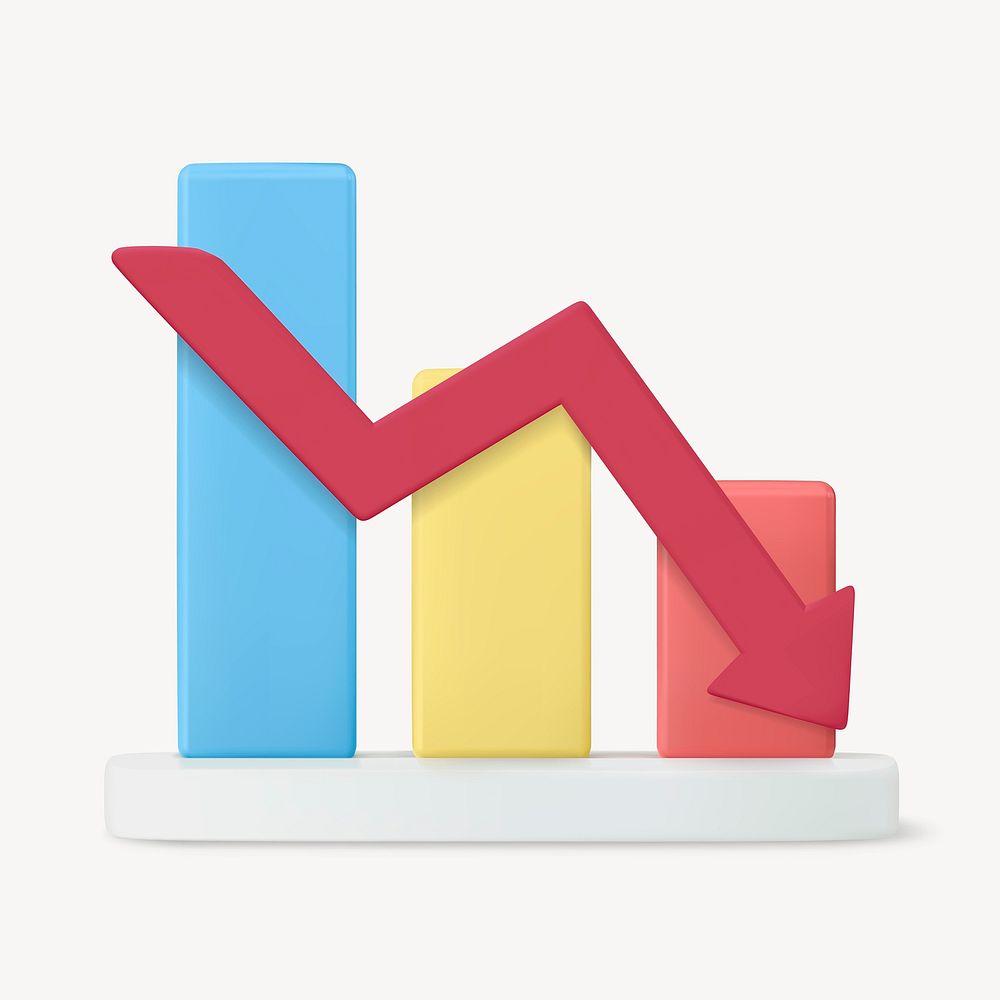 Declining bar chart clipart, business downfall 3D graphic vector