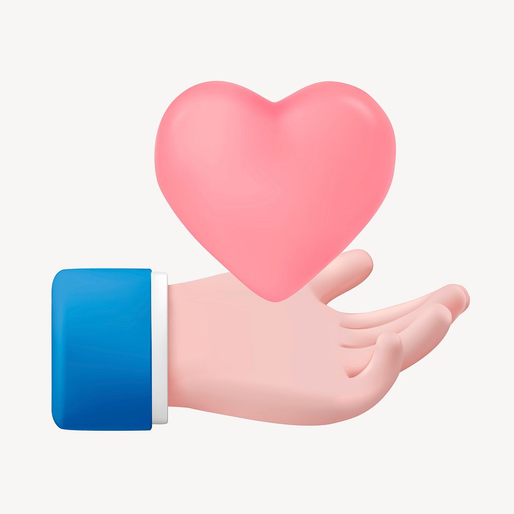 Hand showing heart clipart, charity 3D graphic vector