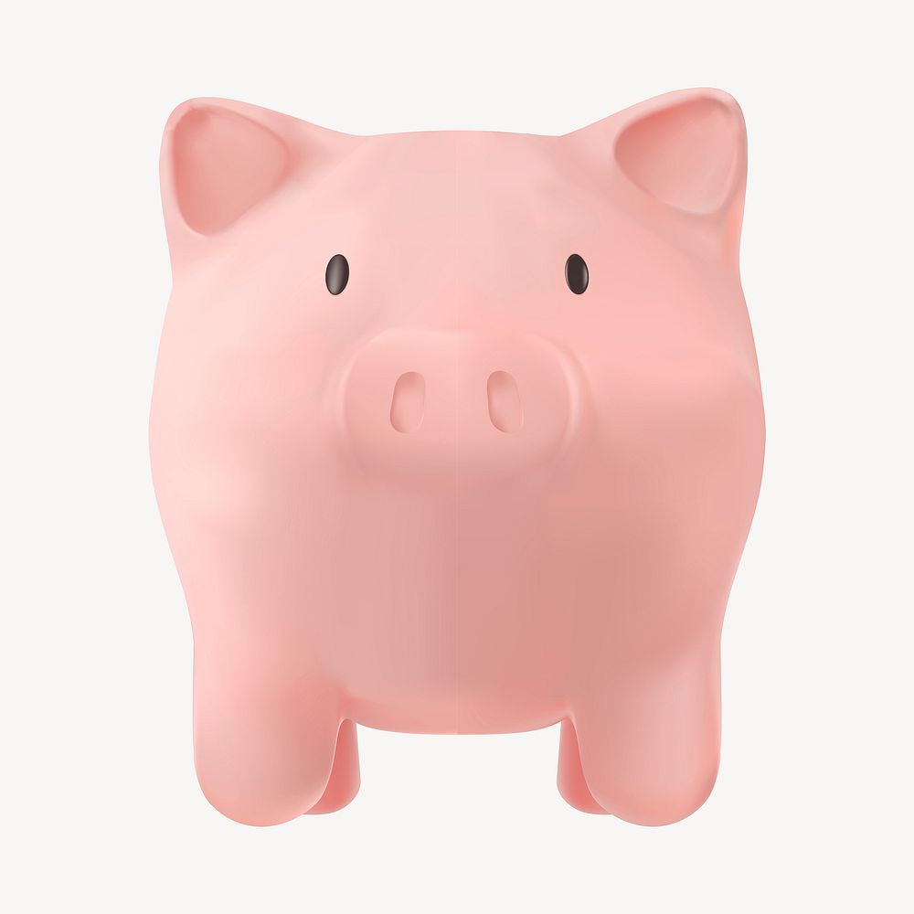Piggy bank 3D clipart, savings & finance graphic vector