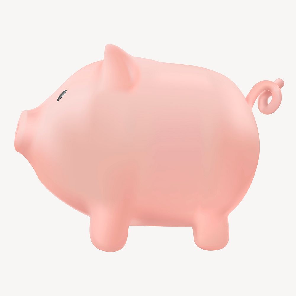 Piggy bank 3D clipart, savings & finance graphic vector