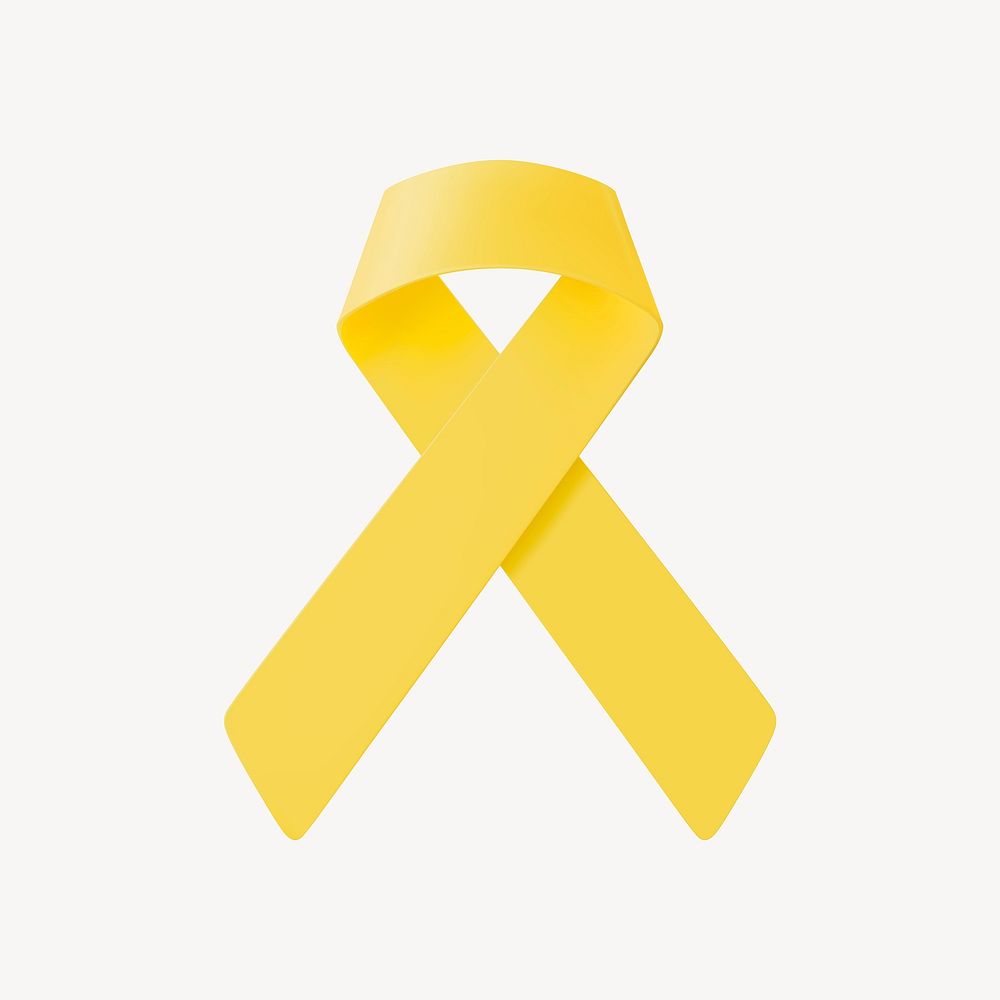 Yellow ribbon 3D clipart, bone cancer awareness vector