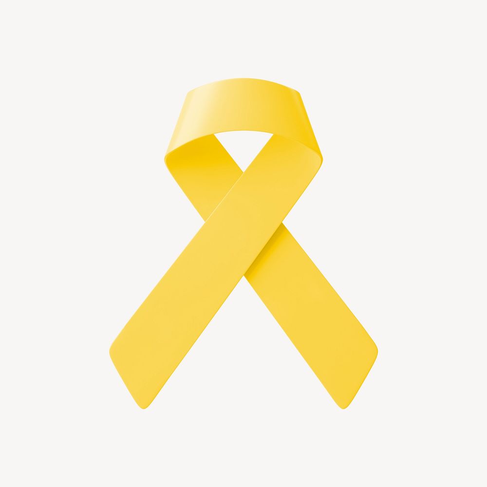 Yellow ribbon 3D clipart, bone cancer awareness