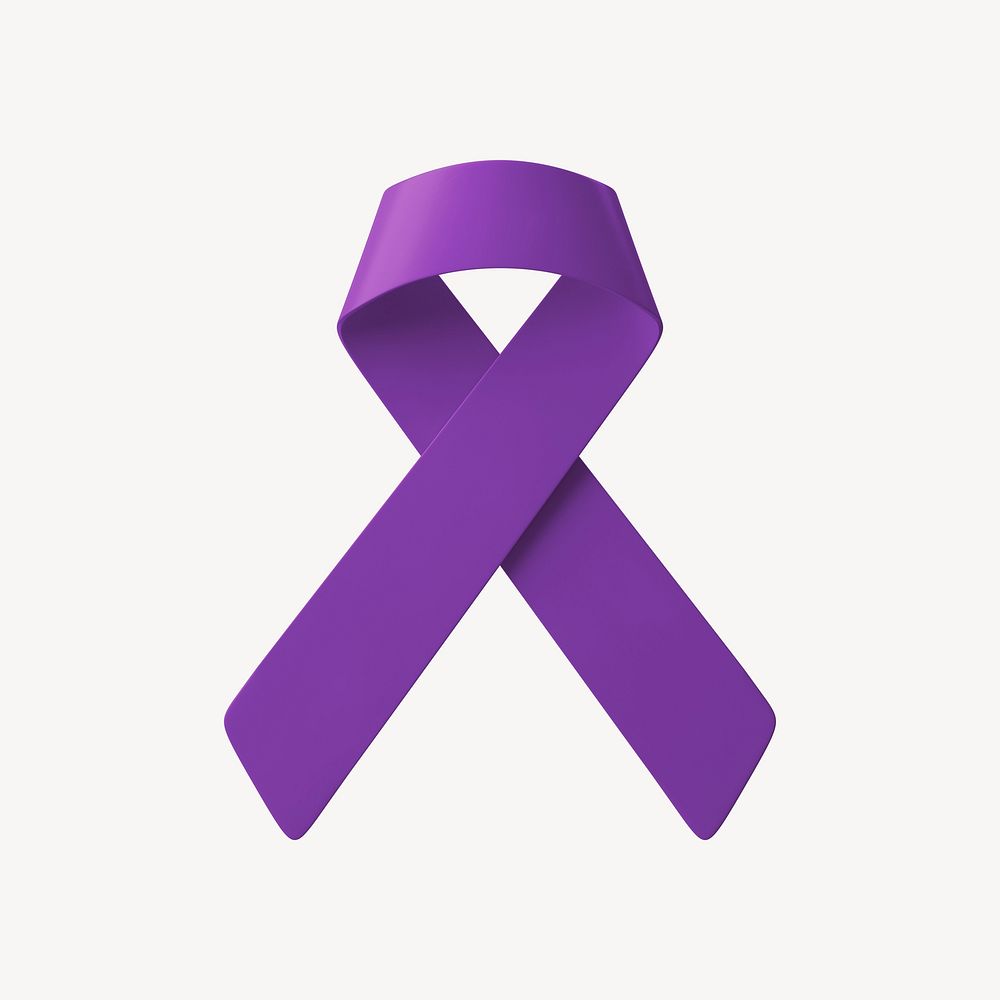 3D purple ribbon clipart, honors caregivers cancer awareness