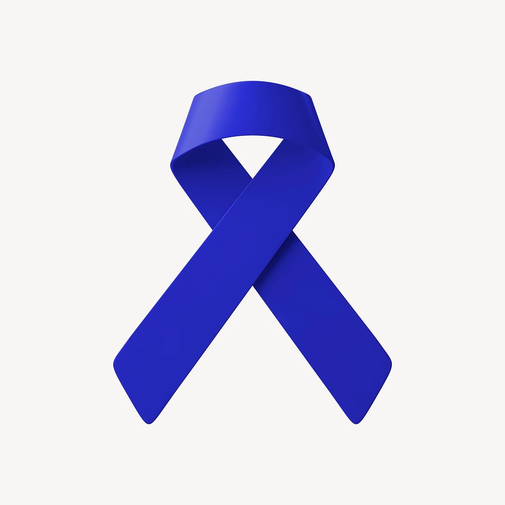 Blue ribbon 3D clipart, colon cancer awareness psd