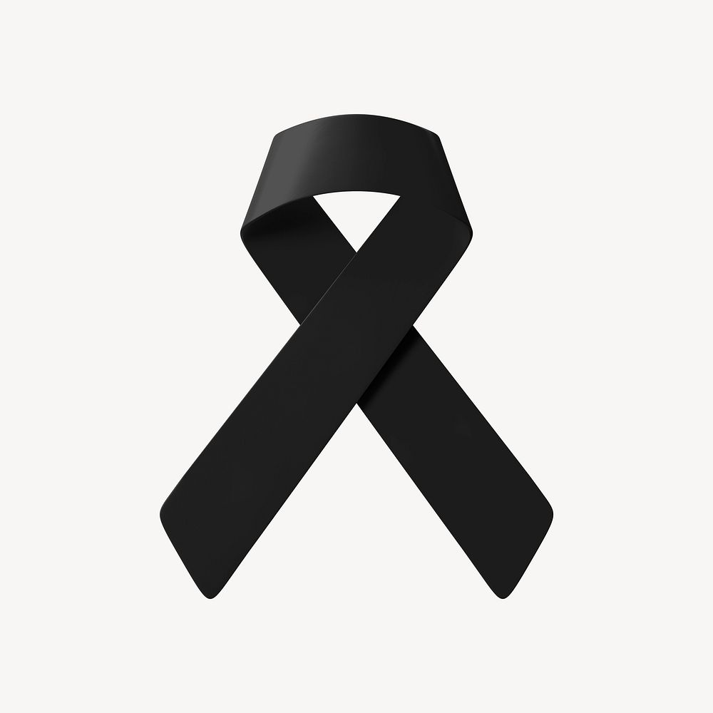 Black ribbon 3D clipart, anti-terrorism awareness psd