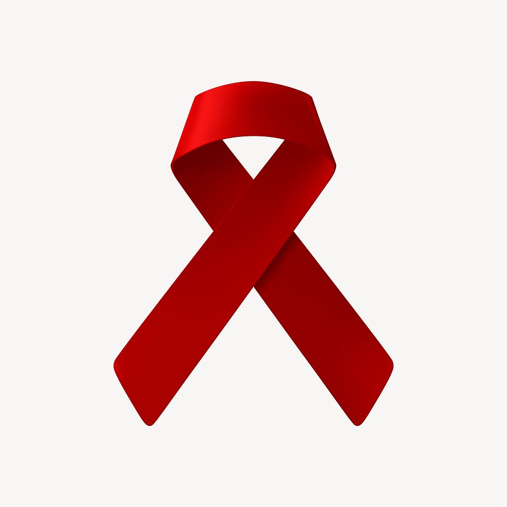 3D red ribbon clipart, HIV awareness vector