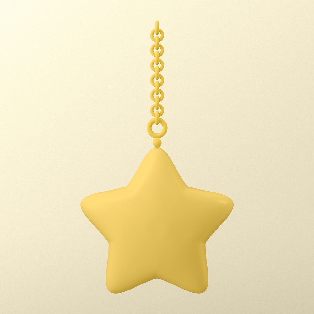 Hanging star, 3D clipart, cute metallic illustration
