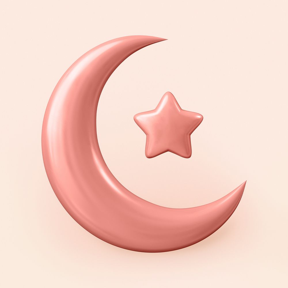 3D Ramadan moon clipart, pink religious illustration